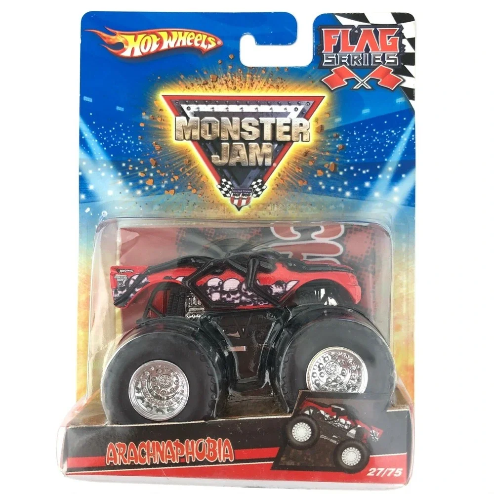 Hot Wheels Monster Jam Truck Arachnaphobia 4x4 Red Die Cast 1/64 Flag Series #27